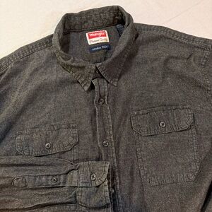 Wrangler Premium Men's Button Up Shirt Comfort Flex Long Sleeve 2XL Gray Utility